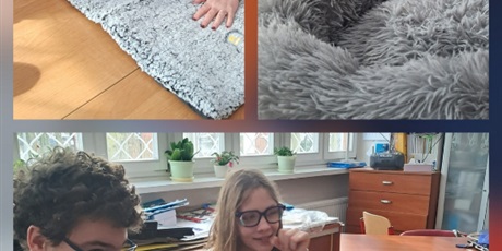 Powiększ grafikę: Kolaż trzech zdjęć, na których uczniowie oglądają puszyste legowisko.