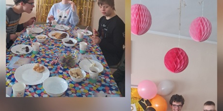 Powiększ grafikę: Kolaż zdjęć przedstawiających przyjęcie urodzinowe.