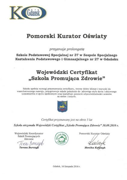 Wojewódzki Certyfikat "Szkoła promująca zdrowie"